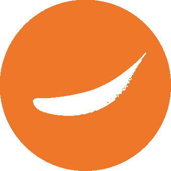 impulse e.V. Essen, Icon ueber uns, oranger kreis mit weißem pinselstrich, bildmarke des logos